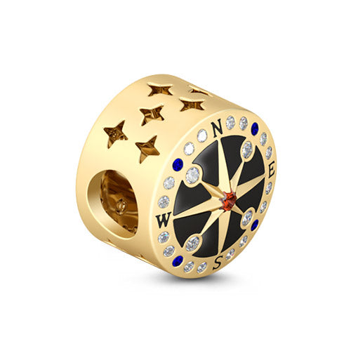 Gnoce "Always Together" Yellow Gold Plated Exquisite Mysterious Compass 925 Sterling Silver Charm Bead_2
