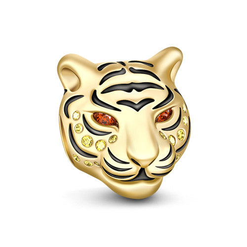 Gnoce "Strong As A Tiger" Yellow Gold Plated Royal Tiger 925 Sterling Silver Animal Bead Charm_1