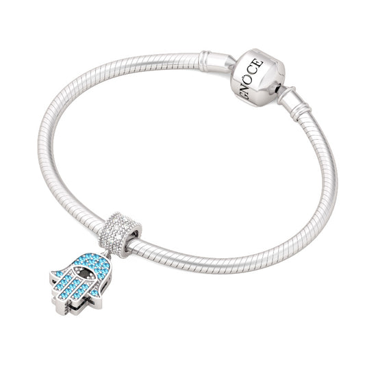 Gnoce "Peace and Heath" Evil Eye on Hand of Fatima 925 Sterling Silver Bead Charm_3