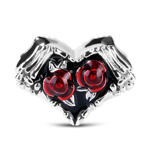 Gnoce "Love Will Never Fade" 925 Sterling Silver Gothic Red Rose Skeleton Charm Fit Pandora Bracelet_1