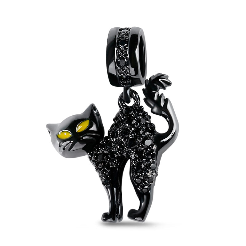 Gnoce "Enjoy Life "Naughty Black Cat with Cz Stones 925 Sterling Silver Pendant Locket for Bracelet/Necklace_1