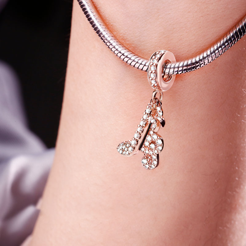 Gnoce "Music Lover" 2 Musical Note Set Pendant 925 Sterling Silver 18k Rose Gold Plated_3