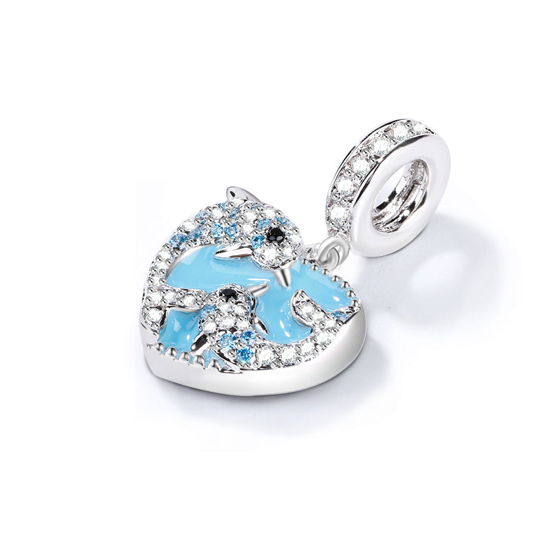 Gnoce "Swim With Mom" Dolphin Mother And Baby Photo Charm inlaid with Cz_2