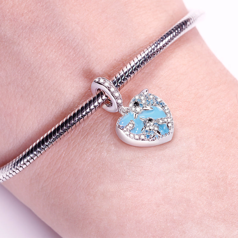 Gnoce "Swim With Mom" Dolphin Mother And Baby Photo Charm inlaid with Cz_3