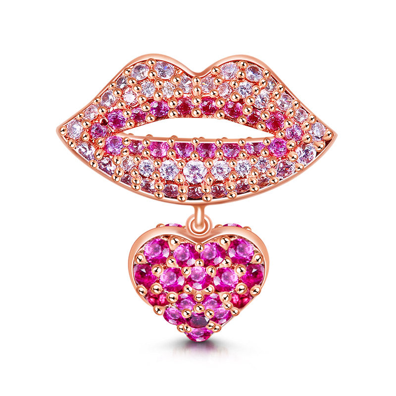 Gnoce "Kissing You" Mouth Charm Red Lips With Heart Bead_1