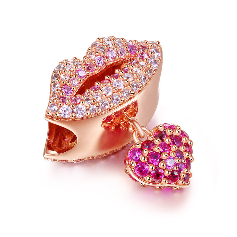 Gnoce "Kissing You" Mouth Charm Red Lips With Heart Bead_2