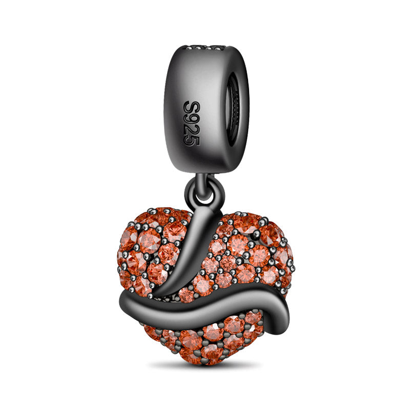 Gnoce "Snake Coiled on the Heart "925 Sterling Silver Stunning CZ Dazzling Garnet Stones Snake Heart Charm_2