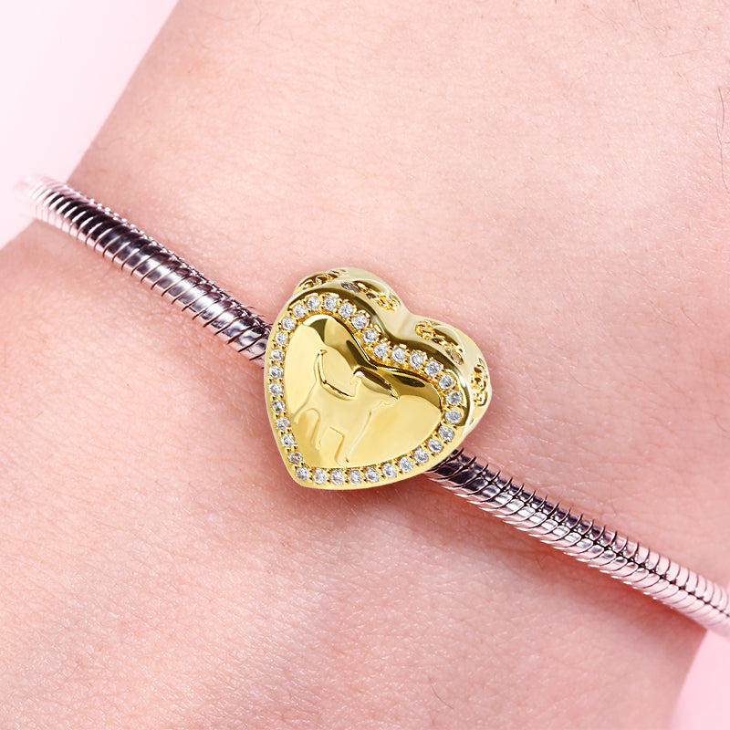 Gnoce "Your Puppy is Always There to Brighten Your Day" Heart Shaped 18k Gold Plated White Stone 925 Sterling Silver Charm Bead_3