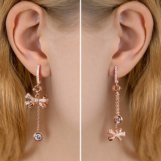 Gnoce "Infinite Love" Bowknot 925 Sterling Silver 18k Rose Gold Plated Drop Earrings_3