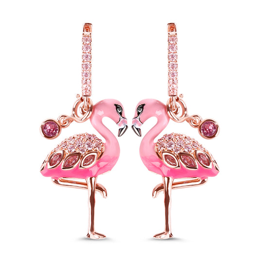 Gnoce "Fiery Passion" Flamingo 925 Sterling Silver 18K Rose Gold Plated Earrings_1