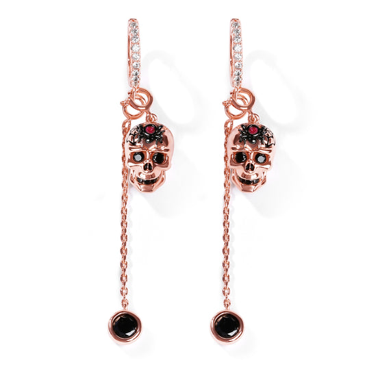 Gnoce "Eternity Of Life" Skull with Spider Beads 925 Sterling Silver 18K Rose Gold Plated Earrings_1