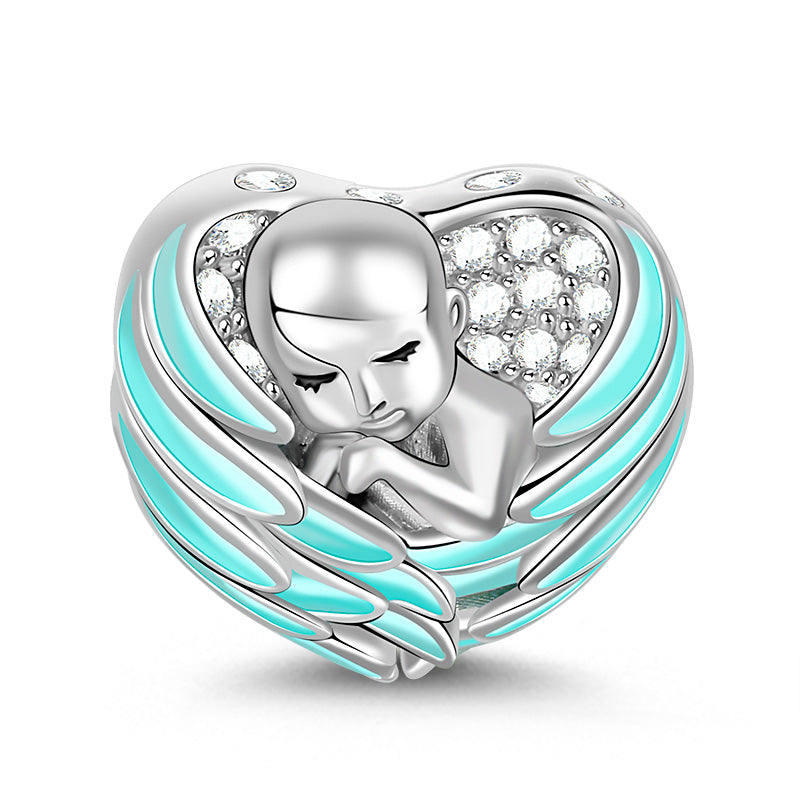 Gnoce "Sleeping Baby Wrapped in Angel Wings" Baby Charm Blue Wings Silver for mothers_1