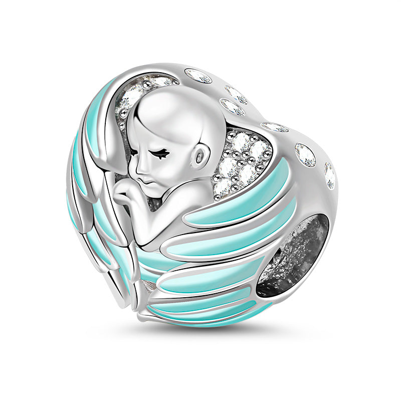 Gnoce "Sleeping Baby Wrapped in Angel Wings" Baby Charm Blue Wings Silver for mothers_2