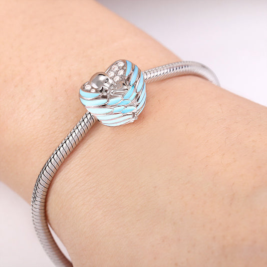 Gnoce "Sleeping Baby Wrapped in Angel Wings" Baby Charm Blue Wings Silver for mothers_3