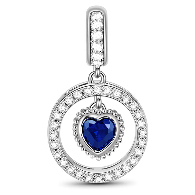 Gnoce "Unique Love" Heart shaped Blue Crystal with engraved "Tia" Pendant Charm Sterling Silver Bead for Aunt_1