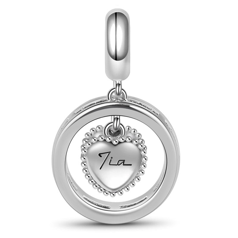 Gnoce "Unique Love" Heart shaped Blue Crystal with engraved "Tia" Pendant Charm Sterling Silver Bead for Aunt_2