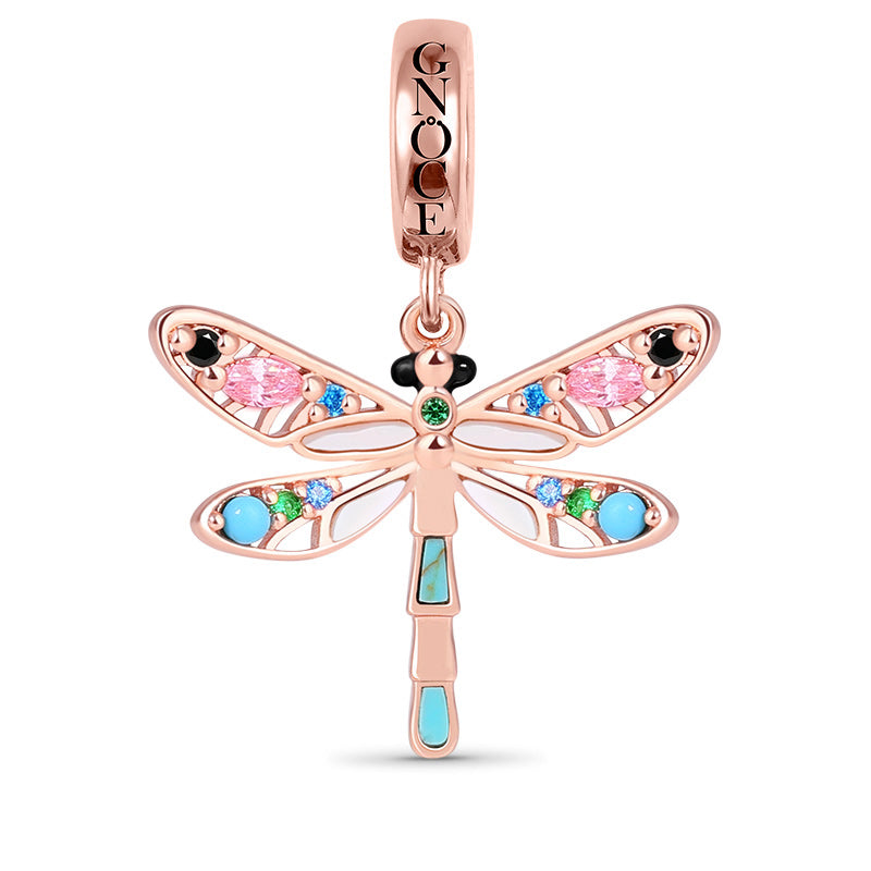 Turquoise Dragonfly Charm Pendant Rose Gold Plated 925 Sterling Silver_1