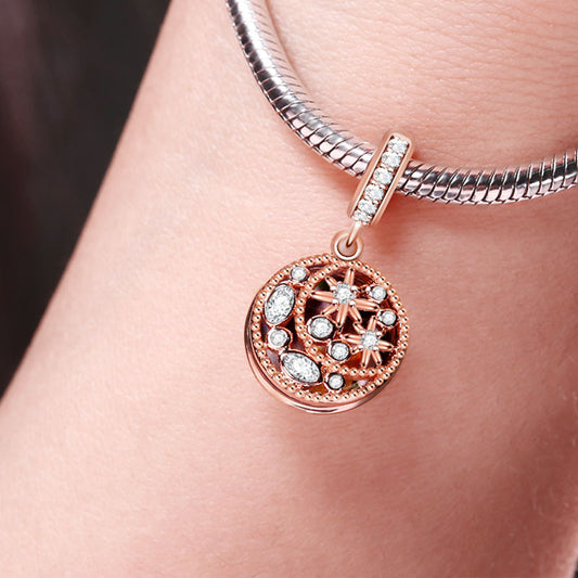 Gnoce "Moon And Star" Personalized Pendant Engravable Photo Charm 18k Rose Gold Plated_3