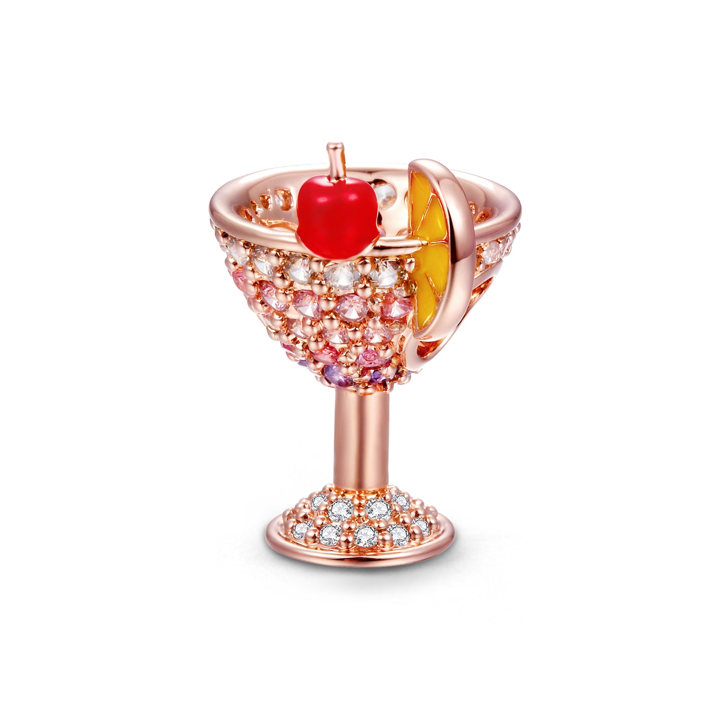 Gnoce "I Love Cocktail" Cocktail with Cherry and Lemon Slice Charm 18k Rose Gold Plated_1