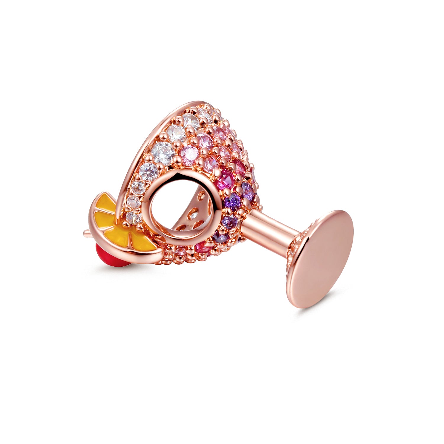 Gnoce "I Love Cocktail" Cocktail with Cherry and Lemon Slice Charm 18k Rose Gold Plated_2