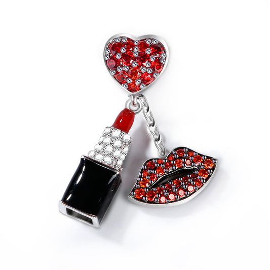 Gnoce "Enthusiasm" Red Stone Lipstick Charm WIth Red lips 925 Sterling Silver Pendant_1