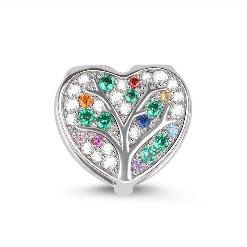 Gnoce "We are Family, My Heart will Be With You" Family Tree Photo Charm Beads In Sterling Silver With CZ Stones_2