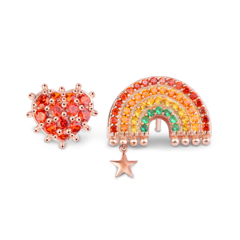 Gnoce "You Are My Sunshine" Rainbow Stud Earrings Asymmetric Earring Set Sterling Silver 18k Rose Gold Plated_1