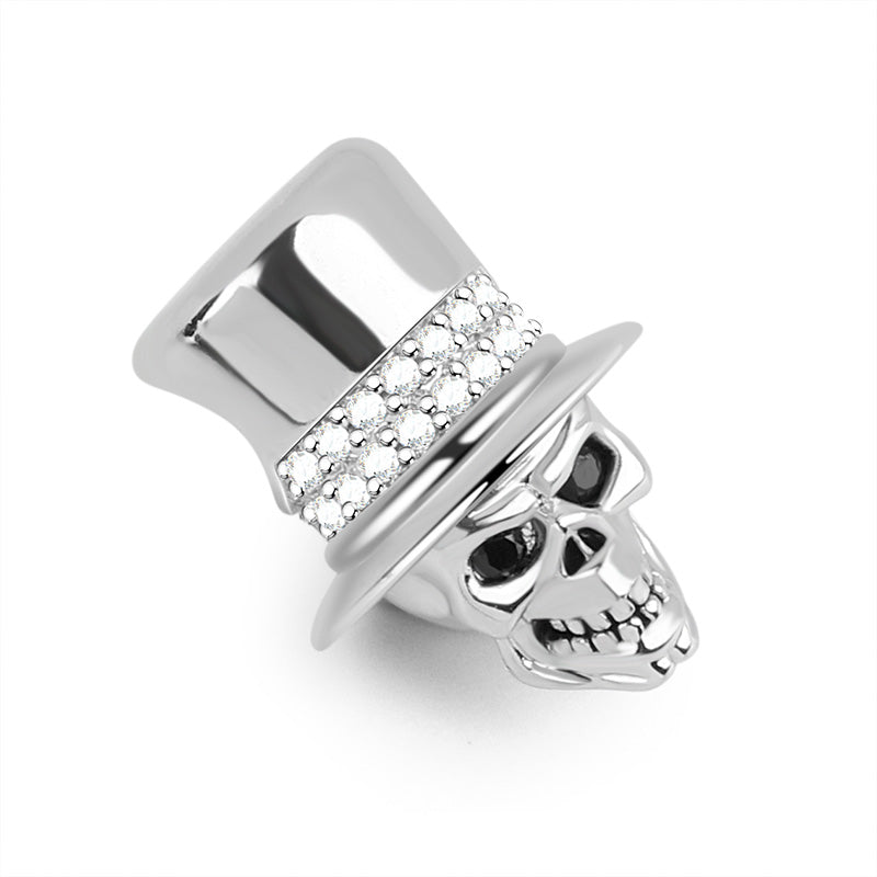 Gnoce "Magic Skull" Skull with Hat 925 Sterling Silver Charm Bead inlaid with Shining CZ_2