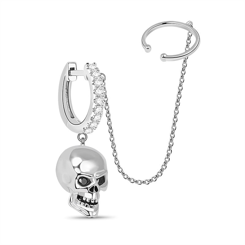 Gnoce "Softly whisper" Skull 925 sterling silver Clip Hoop Earring with Clear CZ Stones_1