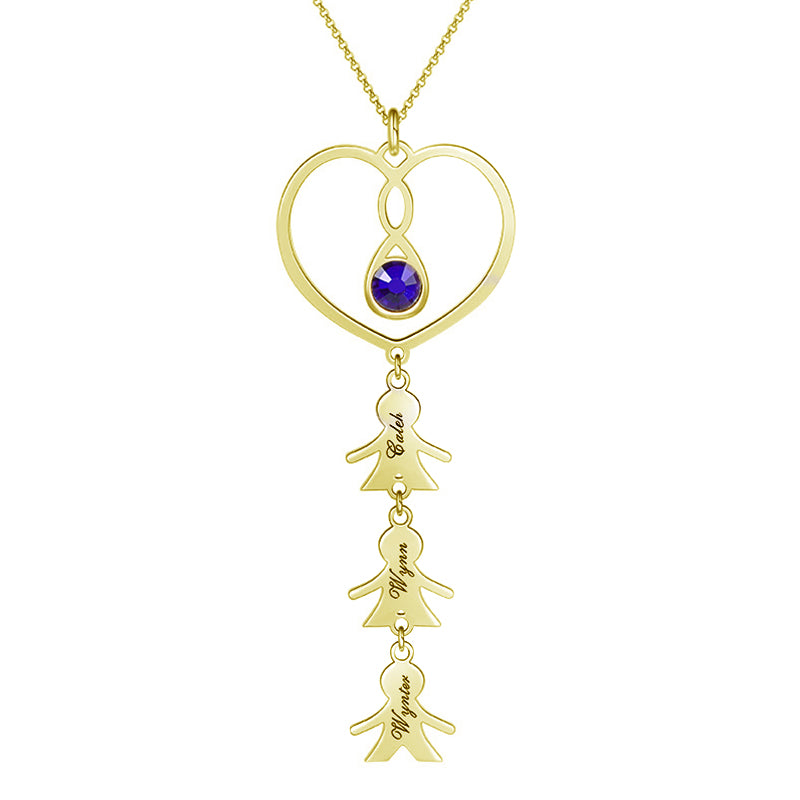 Gnoce "Family Love" Personalized 18K Rose Gold Plated Engraved Necklace Sterling Silver with Birthstone_2