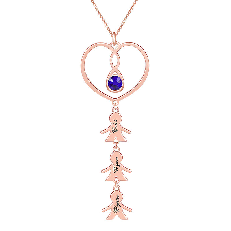 Gnoce "Family Love" Personalized 18K Rose Gold Plated Engraved Necklace Sterling Silver with Birthstone_1