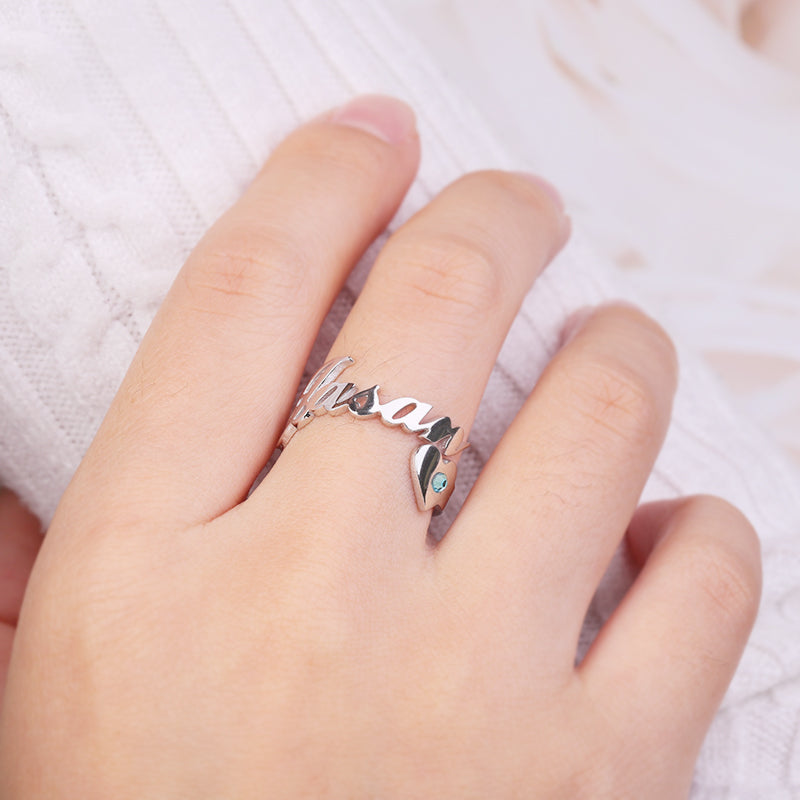 Gnoce "You Are My Destiny" Personalized name Ring with Birthstone Adjustable Open Cuff_5