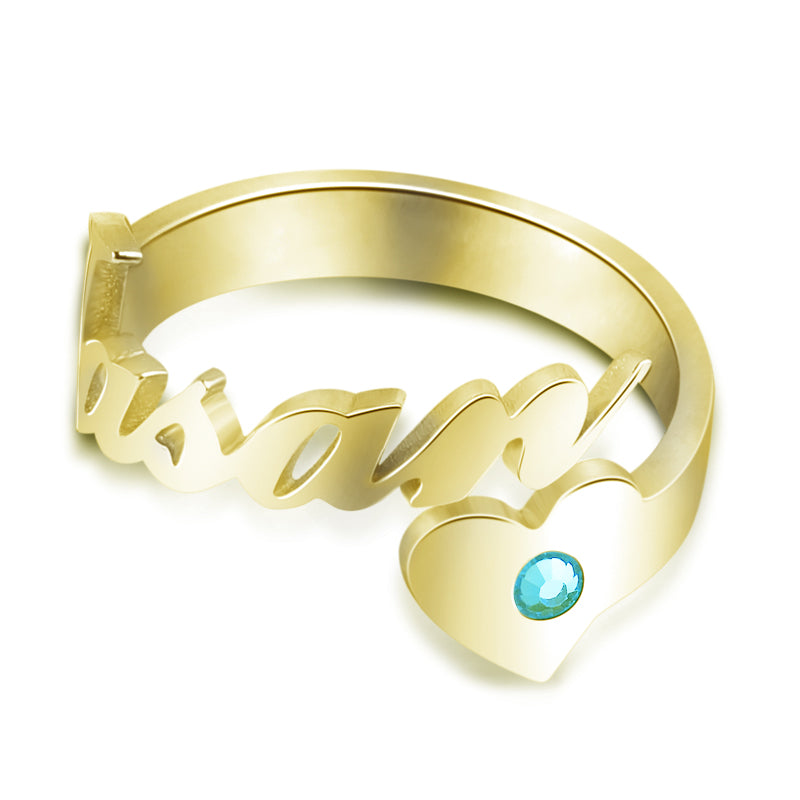 Gnoce "You Are My Destiny" Personalized name Ring with Birthstone Adjustable Open Cuff_2
