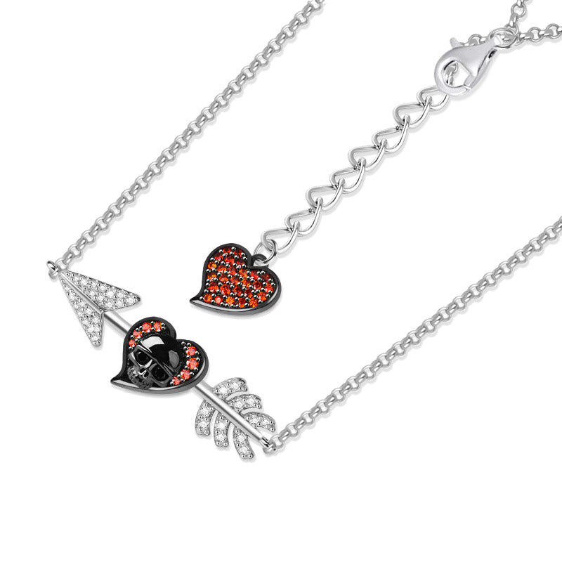 Gnoce "First Meet You" Skull with Arrow Sterling Silver Bracelet/Anklet inlaid with CZ Stones_3