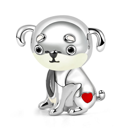 Gnoce "Accompany with You" Dog-Shaped Charm Bead 925 Sterling Silver with Red CZ_1