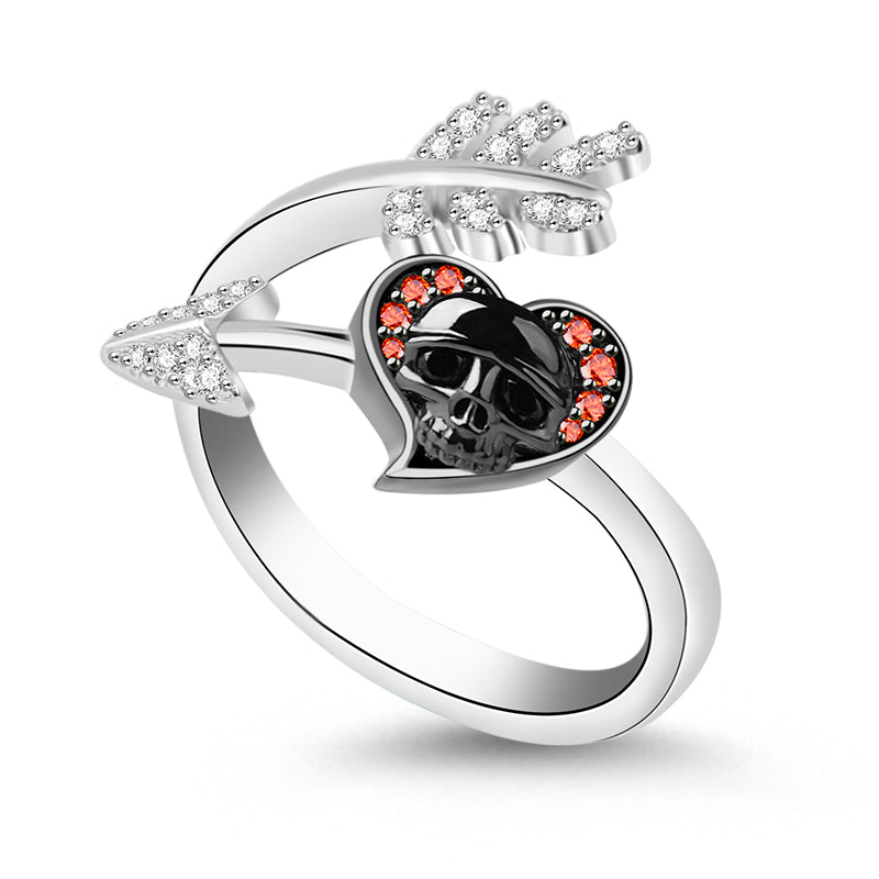 Gnoce "First Meet You" Skull with Arrow Sterling Silver Ring inlaid with CZ Stones_2