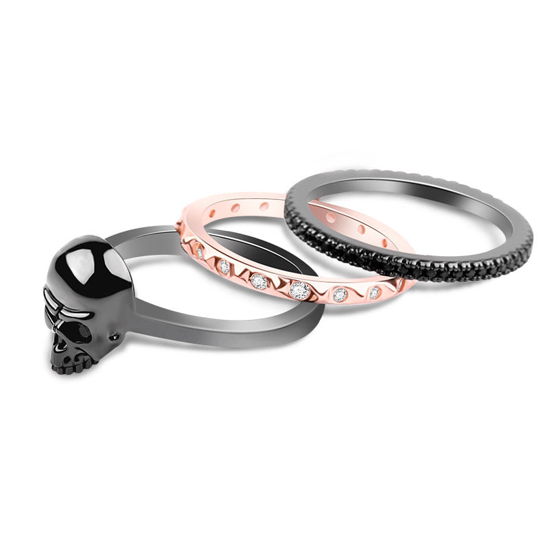Gnoce "Love You Always" Skull Ring Sets 925 Sterling Silver Double Color Plated_2