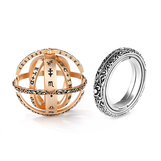 Gnoce "Look At Stars" Astronomical Sphere Ball Ring for Lovers S925 Sterling Silver_1