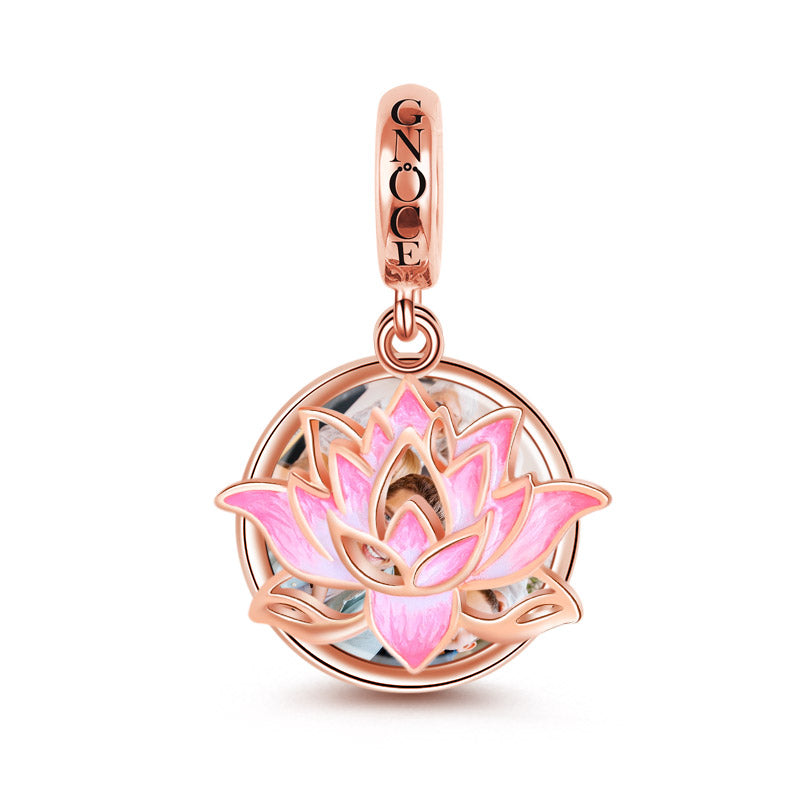 Gnoce "Thrives on Water" Lotus Photo Charm Personalized Bead Sterling Silver 18k Rose Gold Plated_3