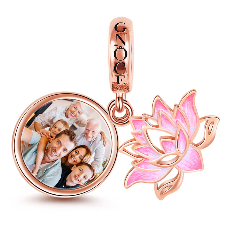 Gnoce "Thrives on Water" Lotus Photo Charm Personalized Bead Sterling Silver 18k Rose Gold Plated_2