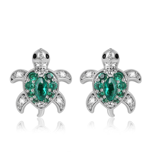 Green Turtle Stud Earrings 925 Sterling Silver_1