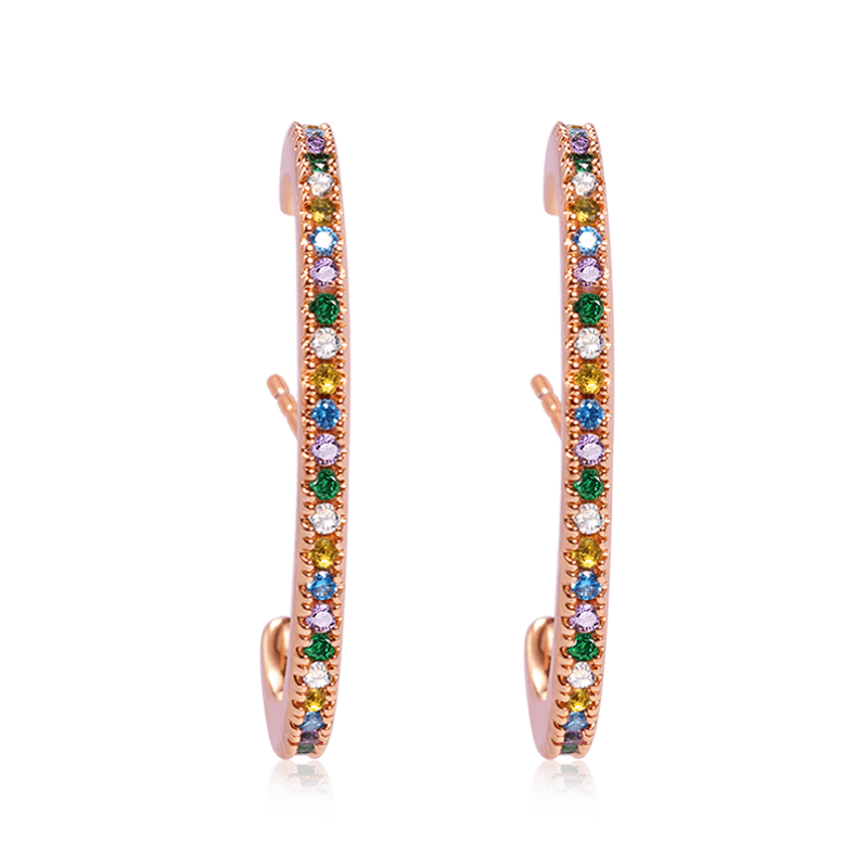 Rose Gold Ear Cuff Earrings Sterling Silver 18K Rose Gold Plated inlaid with Multicolour Stones_1