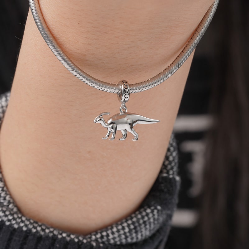 3 Colors Parasaurolophus Pendant Dangle Dinosaur Charm Sterling Silver /18K Gold /18K Rose Gold Plated for Dragon Lovers_5