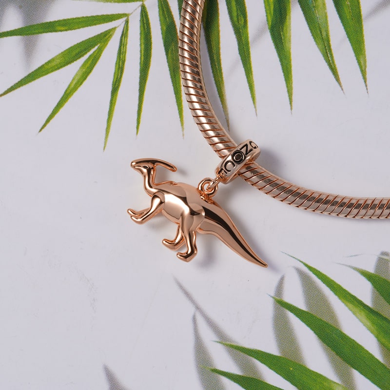 3 Colors Parasaurolophus Pendant Dangle Dinosaur Charm Sterling Silver /18K Gold /18K Rose Gold Plated for Dragon Lovers_4