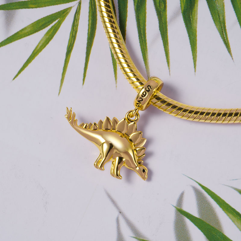 3 Colors Stegosaurus Pendant Dangle Dinosaur Charm Sterling Silver /18K Gold /18K Rose Gold Plated for Dragon Lovers_4