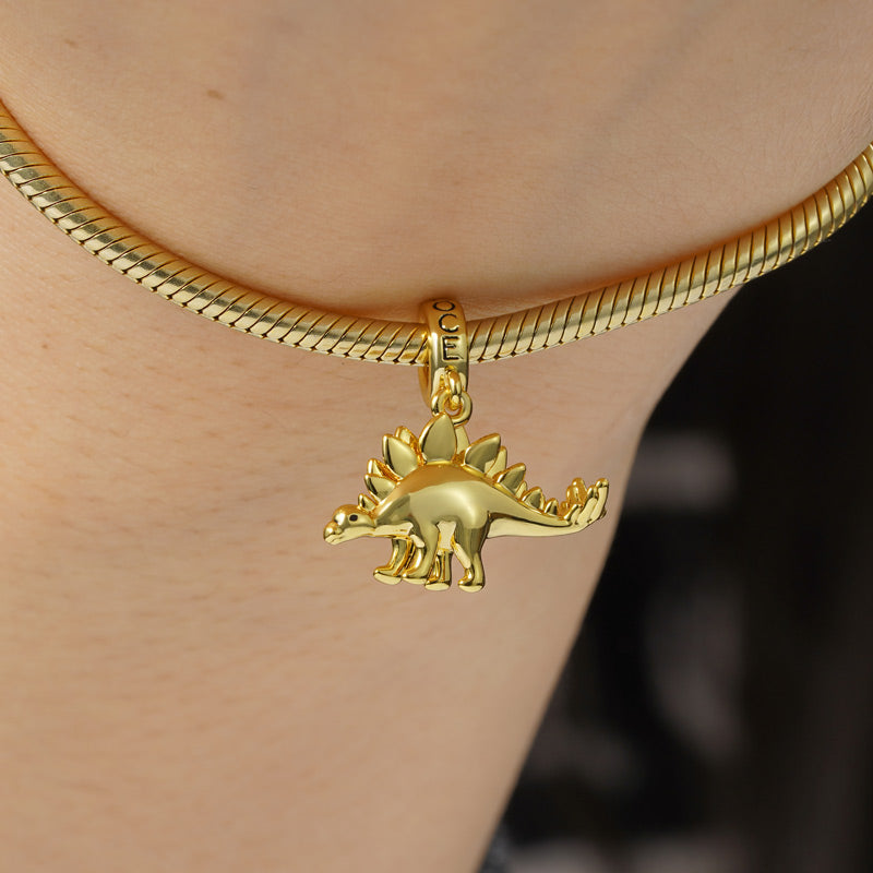 3 Colors Stegosaurus Pendant Dangle Dinosaur Charm Sterling Silver /18K Gold /18K Rose Gold Plated for Dragon Lovers_7