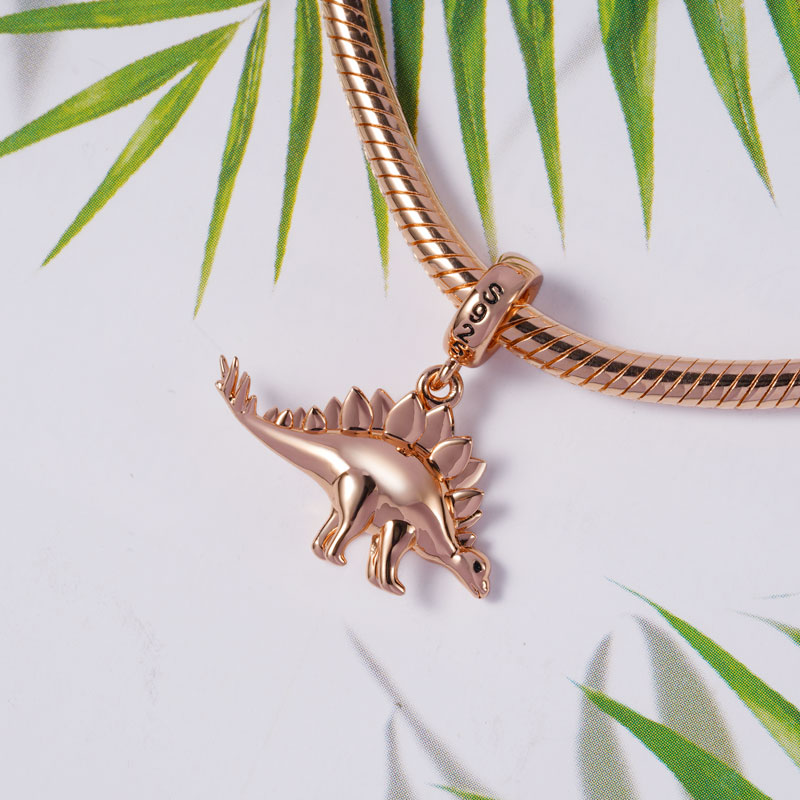 3 Colors Stegosaurus Pendant Dangle Dinosaur Charm Sterling Silver /18K Gold /18K Rose Gold Plated for Dragon Lovers_5