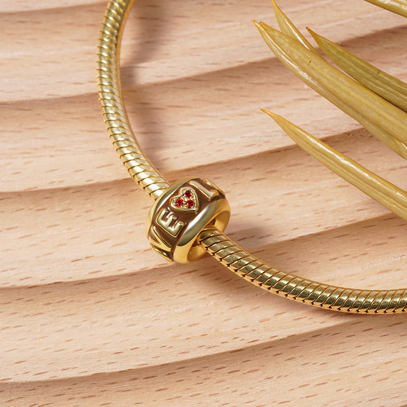 LOVE Stopper for Charm Bracelet Sterling Silver 18K Gold Plated inlaid with Stones_2