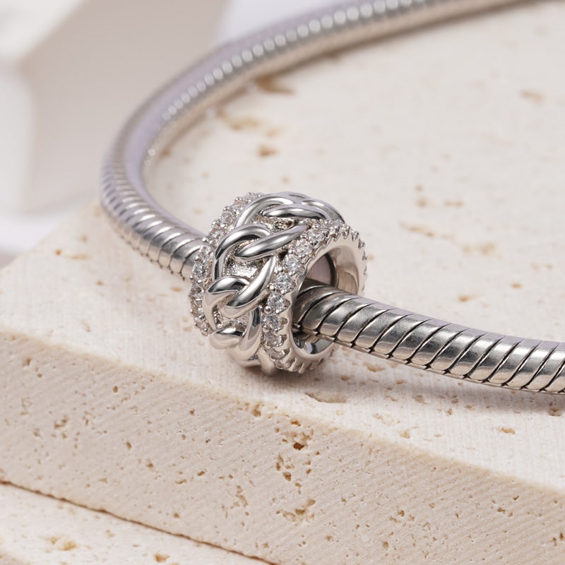 Silver Chain Stopper Sterling Silver inlaid with White Round Stones_2