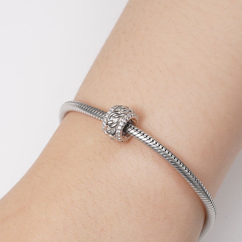 Silver Chain Stopper Sterling Silver inlaid with White Round Stones_3